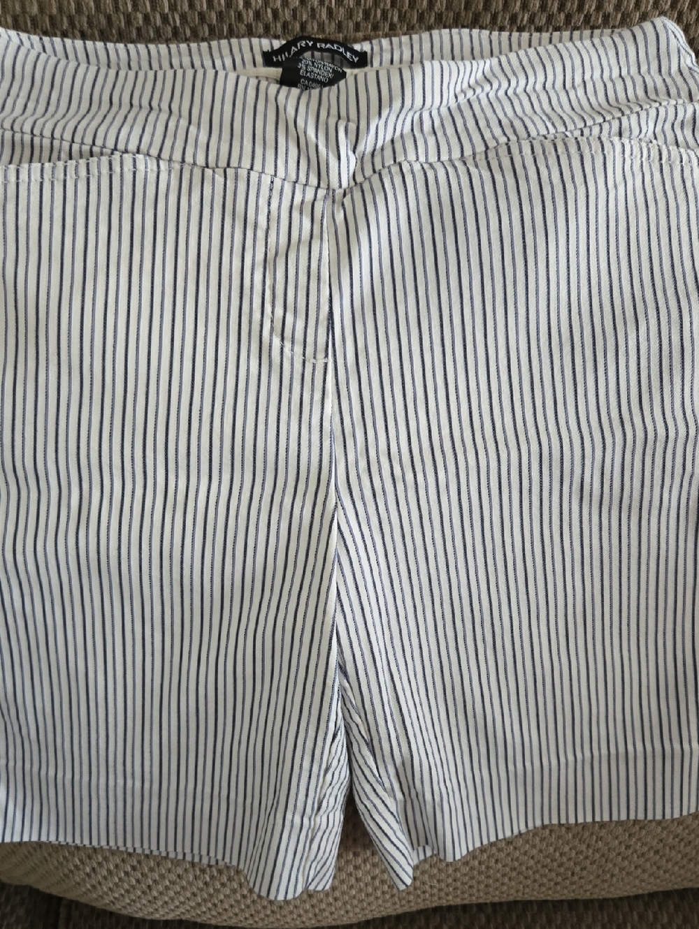 Hilary Radley White Shorts with Navy Pinstripes